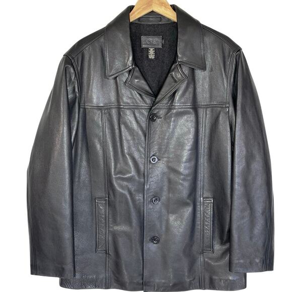 J. CREW Vintage Men’s Black Leather Jacket Button Front Wool Lined